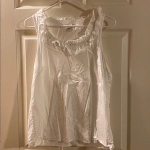 J Crew white top w/ruffle neckline, size 10